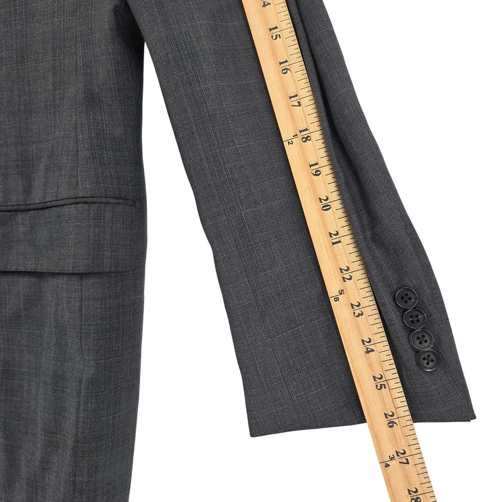 Hickey Freeman‎ Men's Charcoal Glen Plaid Wool Blazer Suit Jacket 48L